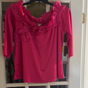 Brand New! Cato Vibrant Pink Ruffle Blouse